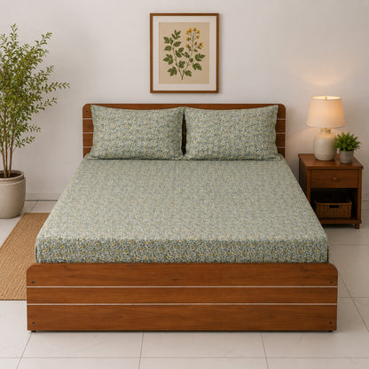 Waypoint 100% Cotton Green Tradi Bed Sheet Set with Floral Print