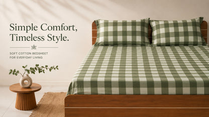 Waypoint Green Big Check King-Size Cotton Bedsheet - Elegant Gingham Design