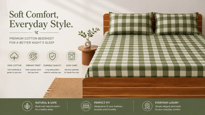 Waypoint Green Big Check King-Size Cotton Bedsheet - Elegant Gingham Design