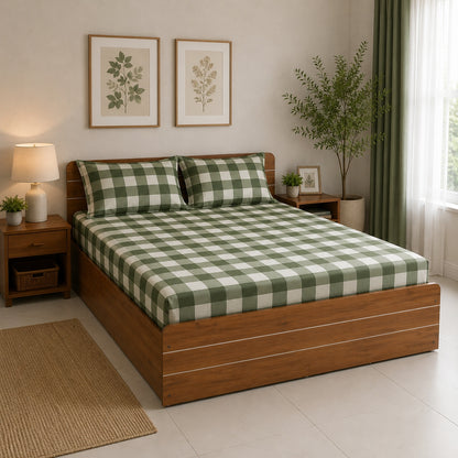 Waypoint Green Big Check King-Size Cotton Bedsheet - Elegant Gingham Design