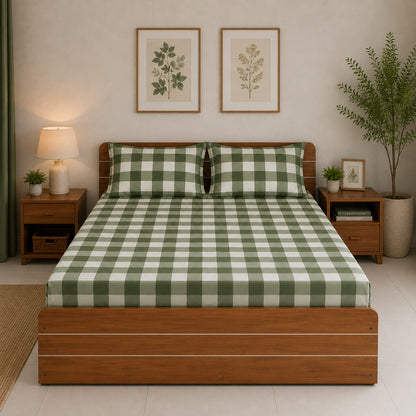 Waypoint Green Big Check King-Size Cotton Bedsheet - Elegant Gingham Design