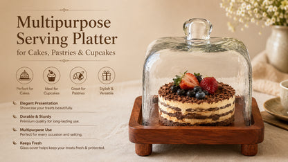 Waypoint Cake Dome with Acacia Wood Tray - Elegant Dessert Display