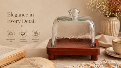 Waypoint Cake Dome with Acacia Wood Tray - Elegant Dessert Display