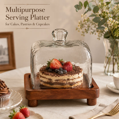 Waypoint Cake Dome with Acacia Wood Tray - Elegant Dessert Display