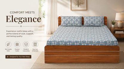 Waypoint Blue Block Cotton Bedsheet - Classic Indian Design