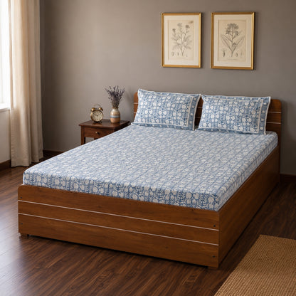 Waypoint Blue Block Cotton Bedsheet - Classic Indian Design
