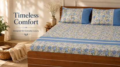 Waypoint Flower Rotary Print Bed Cover in Central Blue Hue