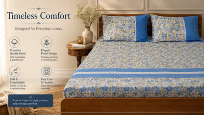 Waypoint Flower Rotary Print Bed Cover in Central Blue Hue