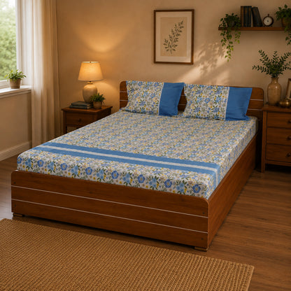 Waypoint Flower Rotary Print Bed Cover in Central Blue Hue