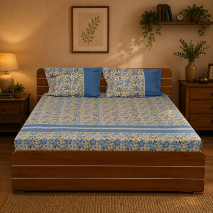 Waypoint Flower Rotary Print Bed Cover in Central Blue Hue