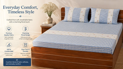 Waypoint Check Flower Embroidery Bedcover in Blue