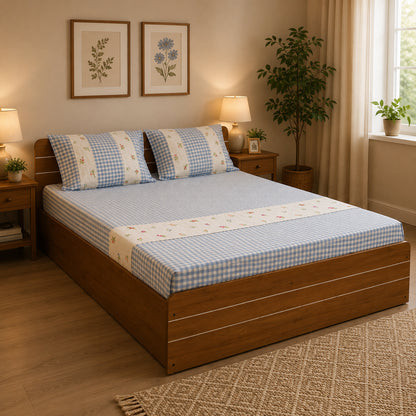 Waypoint Check Flower Embroidery Bedcover in Blue