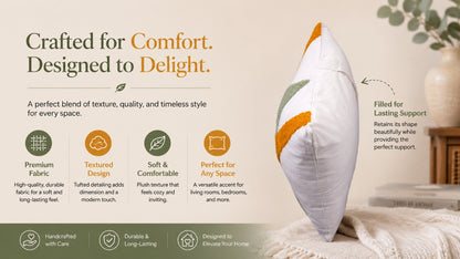 Crisp Cotton Tufted Cushion - Abstract Design in Sage & Burnt Amber