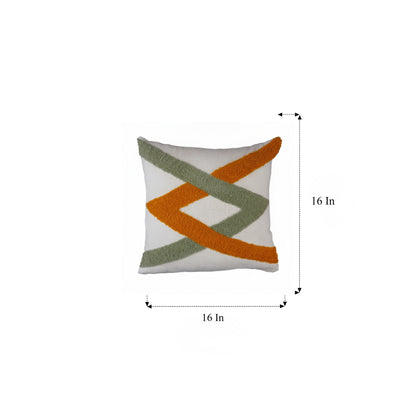 Crisp Cotton Tufted Cushion - Abstract Design in Sage & Burnt Amber