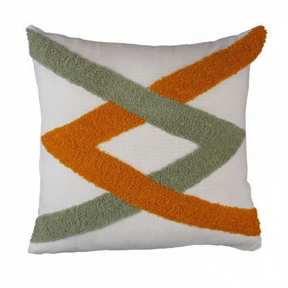 Crisp Cotton Tufted Cushion - Abstract Design in Sage & Burnt Amber