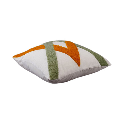 Crisp Cotton Tufted Cushion - Abstract Design in Sage & Burnt Amber