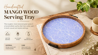 Floral Mango Wood Tray with Handles