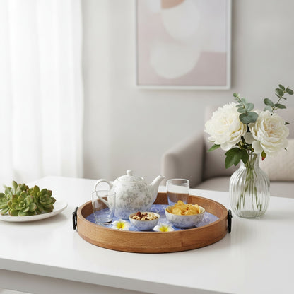 Floral Mango Wood Tray with Handles