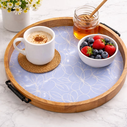 Floral Mango Wood Tray with Handles