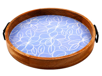 Floral Mango Wood Tray with Handles