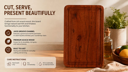 Small Chopping Board - Solid Acacia Wood, Perfect for Food Prep