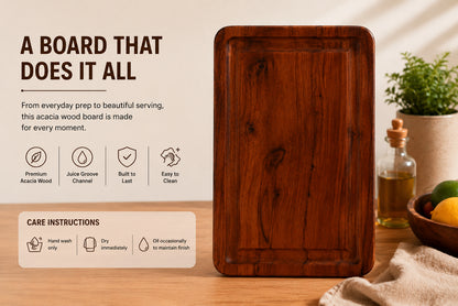 Small Chopping Board - Solid Acacia Wood, Perfect for Food Prep