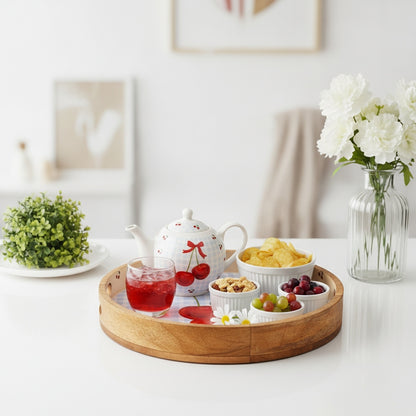 Cherry Wood Round Tray - Fun and Functional with Pastel Print