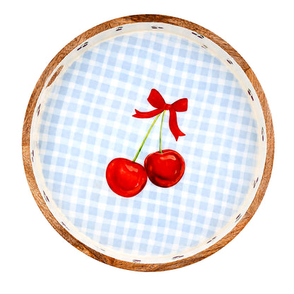 Cherry Wood Round Tray - Fun and Functional with Pastel Print
