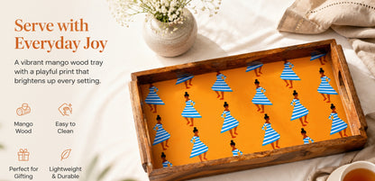 Wood Tray Small (Yellow) - Handcrafted Mango Wood with Unique Design
