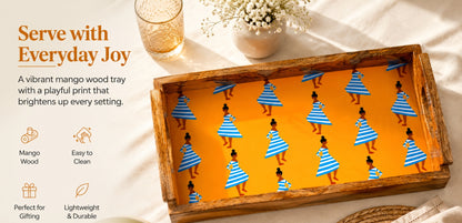 Wood Tray Small (Yellow) - Handcrafted Mango Wood with Unique Design