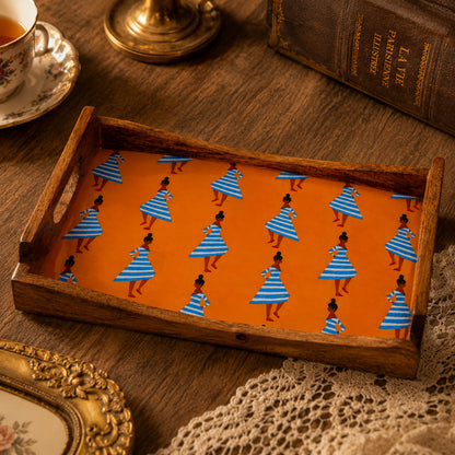 Wood Tray Small (Yellow) - Handcrafted Mango Wood with Unique Design