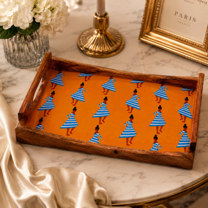 Wood Tray Small (Yellow) - Handcrafted Mango Wood with Unique Design