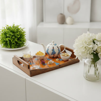 Wood Tray Small (Yellow) - Handcrafted Mango Wood with Unique Design