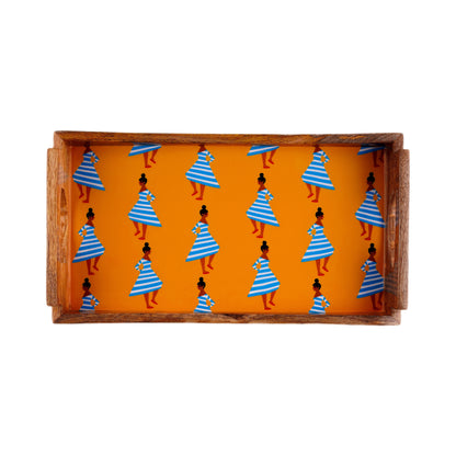 Wood Tray Small (Yellow) - Handcrafted Mango Wood with Unique Design