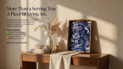 Wood Tray Big (Blue and White) - Elegant Mango Wood with Tropical Design