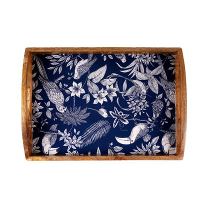Wood Tray Big (Blue and White) - Elegant Mango Wood with Tropical Design