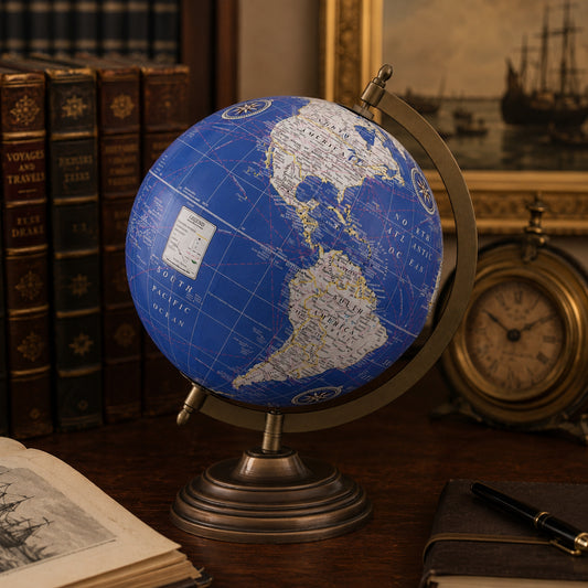 Decorative Globe - Vintage Blue with Geographic Markings