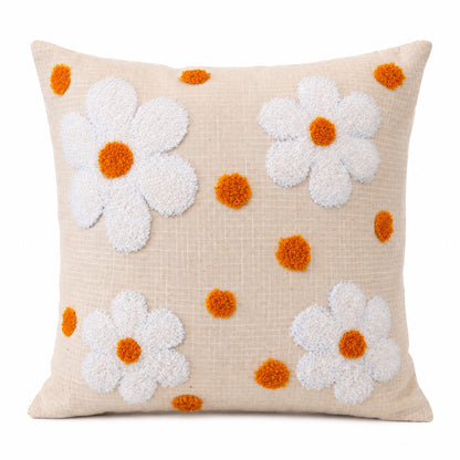 WAYPOINT 100% Cotton Cushion Cover Featuring 3D Tufted Daisy Design for Modern Decor