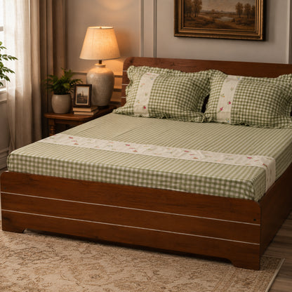 WAYPOINT Hand Embroidered Check Flower Bedcover in Soft Cotton with Multicolor Wildflowers