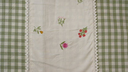 WAYPOINT Hand Embroidered Check Flower Bedcover in Soft Cotton with Multicolor Wildflowers