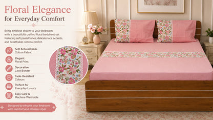 WAYPOINT Rotary Print Bed Cover Set - Floral Cotton Bedsheet with Pillowcases for Romantic Decor