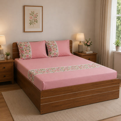 WAYPOINT Rotary Print Bed Cover Set - Floral Cotton Bedsheet with Pillowcases for Romantic Decor