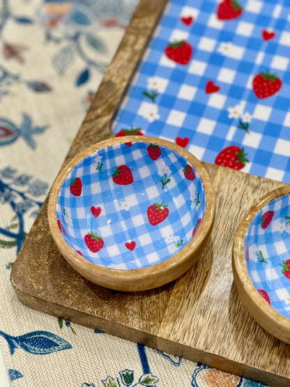 Wood Serving Platter W/ 2 Bowls