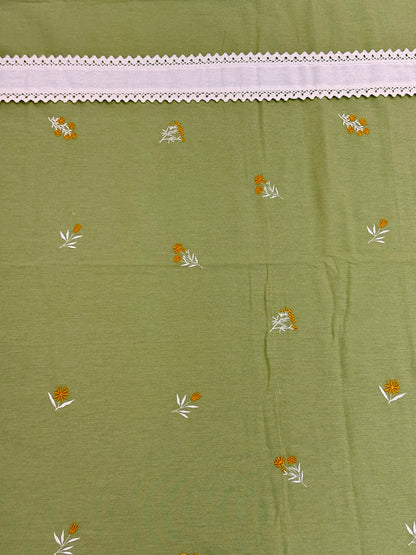 Waypoint Sage Daisy Cotton Bedsheet – Embroidered Lace Design