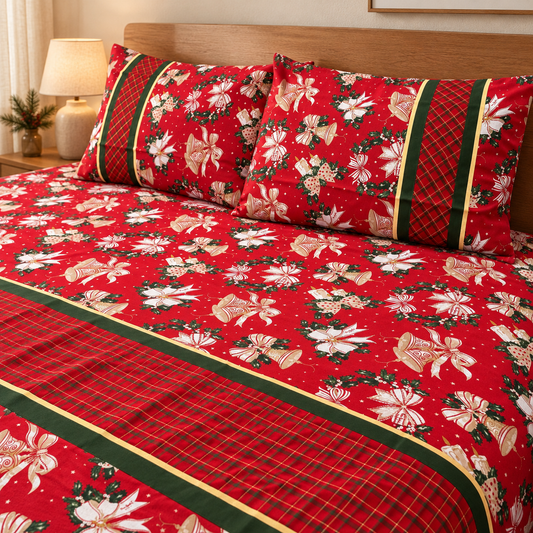 Christmas Bells & Tartan Bedsheet Set