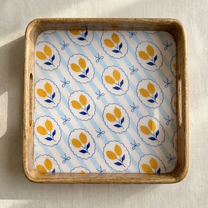 Lemon Print Square Wooden Tray