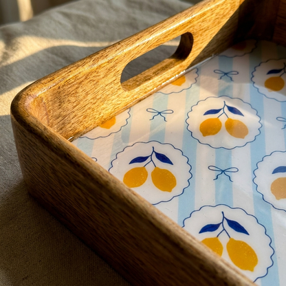 Lemon Print Square Wooden Tray