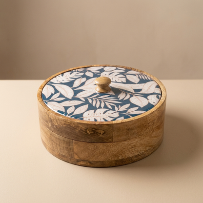 Wood Chapati Box W/ Lid - Green