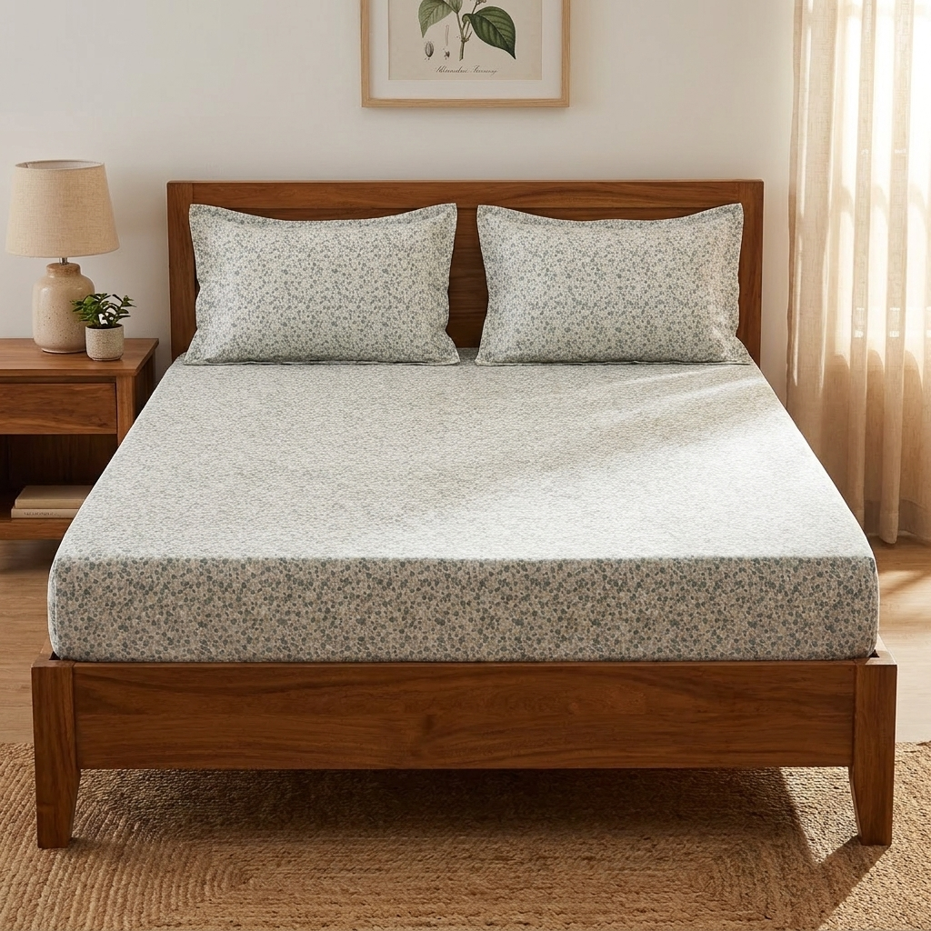 Waypoint Cream Meadow Cotton Bedsheet – Sage Floral Design