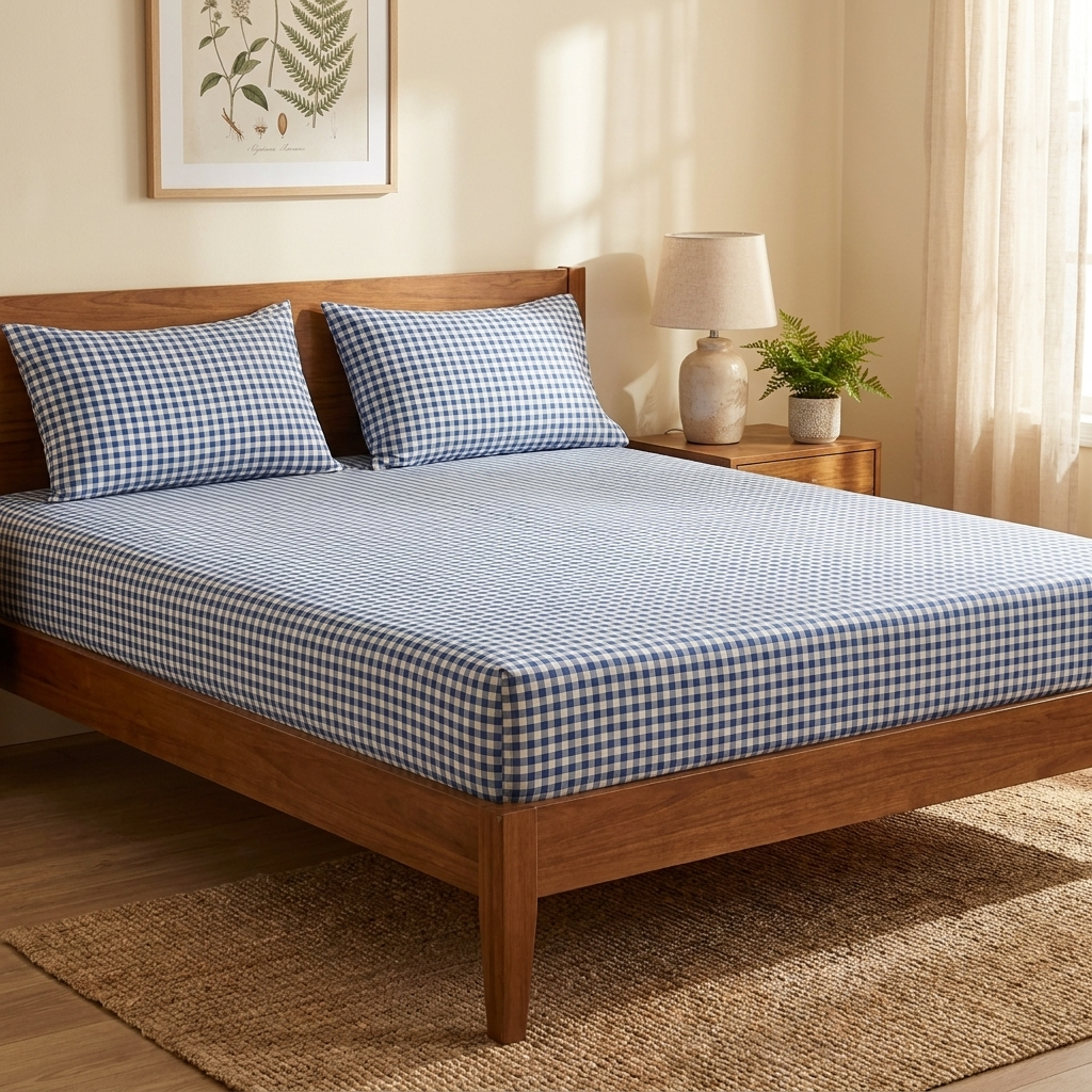 Waypoint Sky Check Cotton Bedsheet – Classic Gingham Design